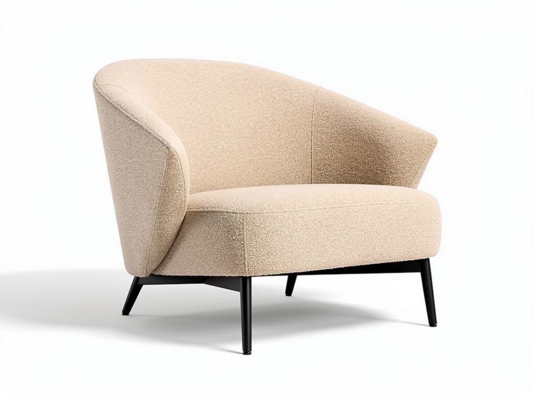 Textured fabric accent chair with black metal legs in beige color