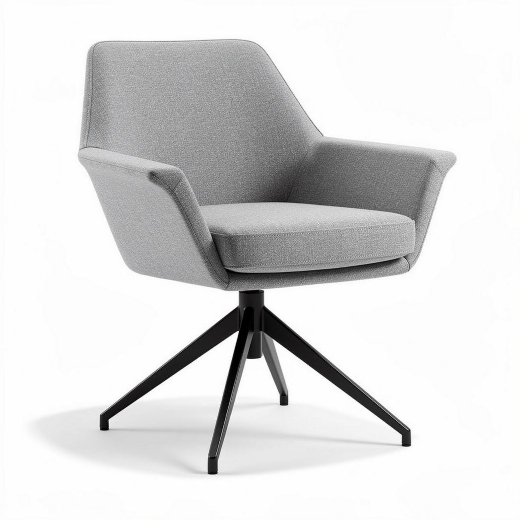 Swivel accent chair in grey upholstery with black metal base 60 x 60 x 80cm
