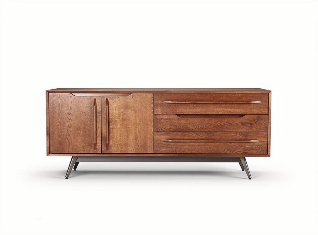 Wooden sideboard with two doors and four drawers in natural finish 150 x 45 x 60cm