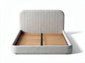 Wooden bed frame with upholstered headboard and slatted base designed for optimal mattress support 200 x 160 x 30cm