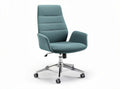Swivel office chair in teal fabric with adjustable height and chrome base