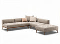 L-shaped modern sectional sofa in beige fabric with decorative pillows dimensions 210 x 150 x 80cm