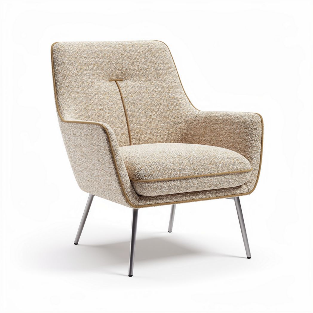 Fabric accent chair with metal legs in beige 32 x 30 x 34 inches