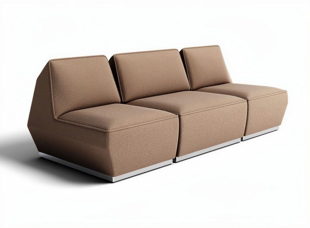 Modular sectional sofa in brown fabric with chrome legs 200 x 90 x 85cm